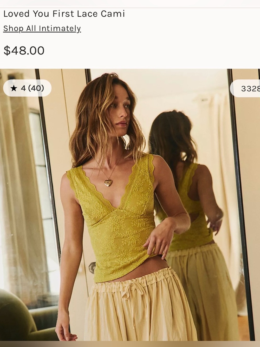 Free People Intimately Loved you First Lace V-Neck Cami Tank Top - Lemon Party